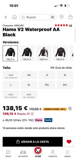 Chaqueta de Moto Armure AA Negra Impermeable