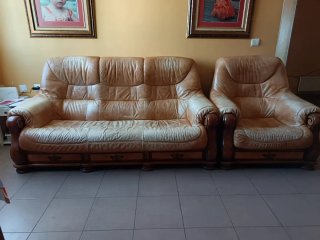Sofá y sillón de piel marrón