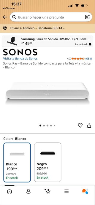 Barra de Sonido Sonos Blanca