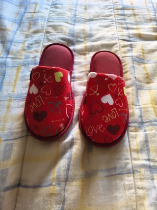 Zapatillas de casa rojas con corazones