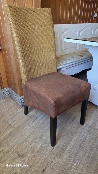 4 Sillas de Comedor de Ratán y Tela