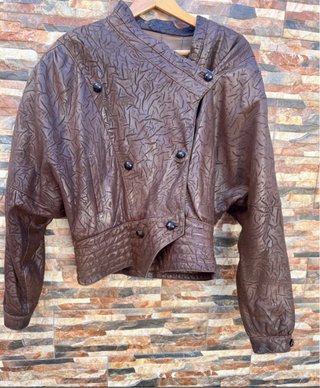 Cazadora Vintage de Piel Grabada Marrón
