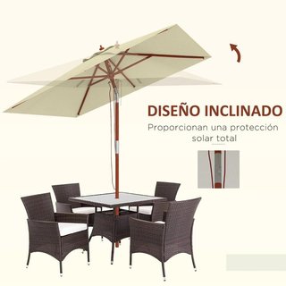 Sombrilla Jardín Rectangular 200x150cm Madera Beig