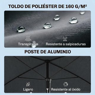 Sombrilla Rectangular 2x1,3m Inclinable Gris