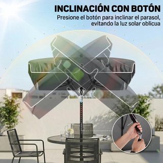 Sombrilla Rectangular 2x1,3m Inclinable Gris