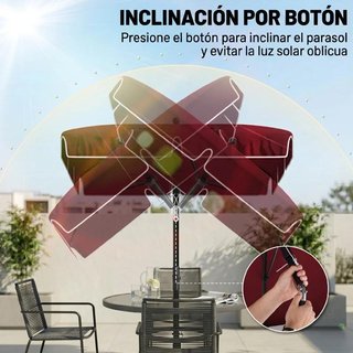 Sombrilla Rectangular 2x1,3m Inclinable Rojo Vino