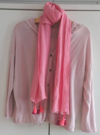 Chaqueta Cardigan Punto capucha 100% Algodón Rosa