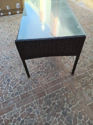 Tavolo da Giardino Ausiliare in Rattan e Cristallo