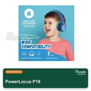 PowerLocus auriculares bluetooth niños luces LED