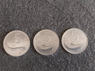 5 Lire Delfino 1986, 1988, 1989 Set 3 monete