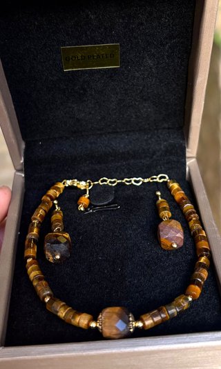 Conjunto de Pulsera y Pendientes Ojo de Tigre