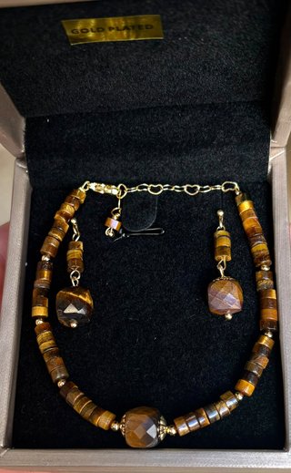 Conjunto de Pulsera y Pendientes Ojo de Tigre