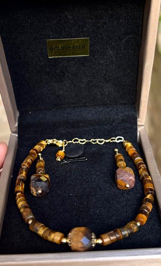 Conjunto de Pulsera y Pendientes Ojo de Tigre