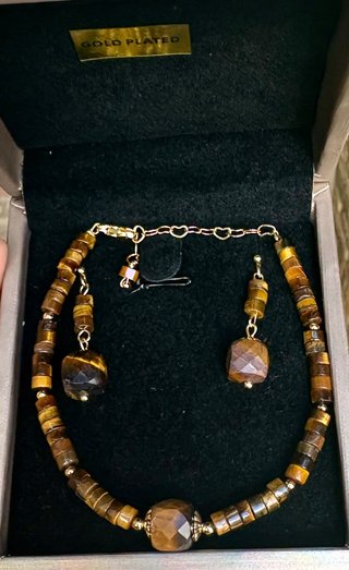Conjunto de Pulsera y Pendientes Ojo de Tigre