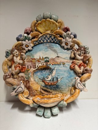 Acquasantiera in ceramica Napoli e Vesuvio