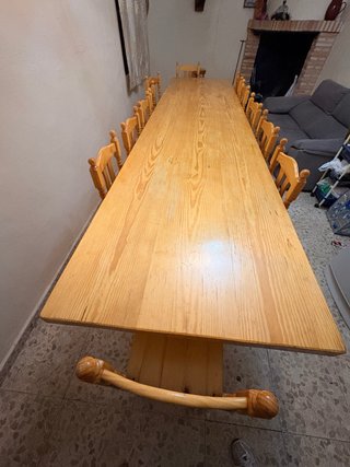 Mesa de Comedor de Madera 4,10m y 12 Sillas