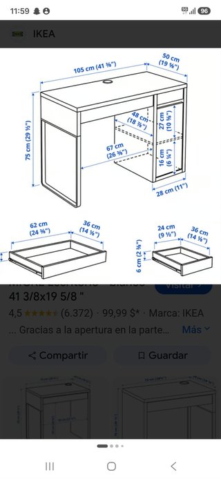 Escritorio blanco con cajones y armario