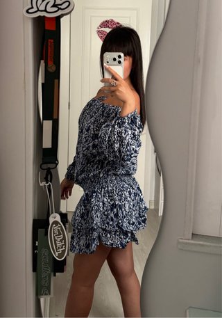 Vestido Boho Corto Azul y Blanco Talla S