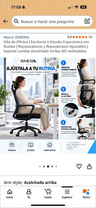 Silla de Oficina  Ergonómica Ismeral Negra