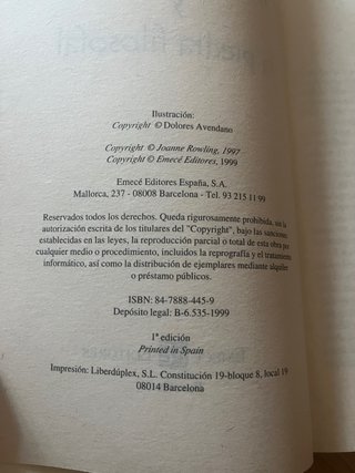 1ª EDICIÓN Harry Potter y la piedra filosofal