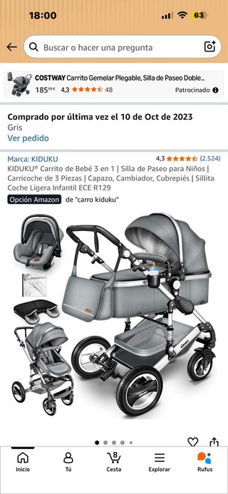 Carro de bebé 3 en 1 Kiduku