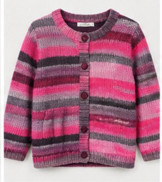 Chaqueta de lana a rayas morada y rosa