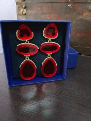 Pendientes Largos con Formas Ovaladas Rojos