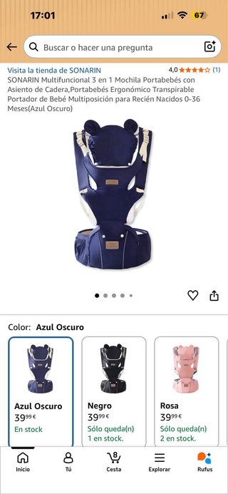 Mochila Portabebés Ainomi 3 en 1