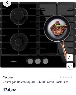 Placa de Gas Cecotec Cristal Negro