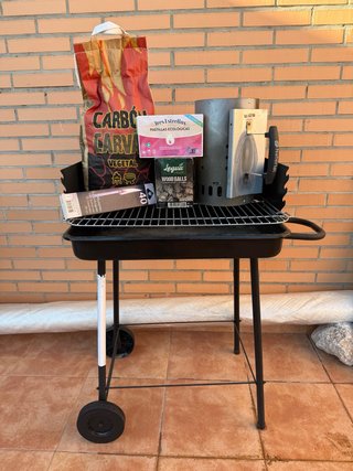 Barbacoa con accesorios para carbón
