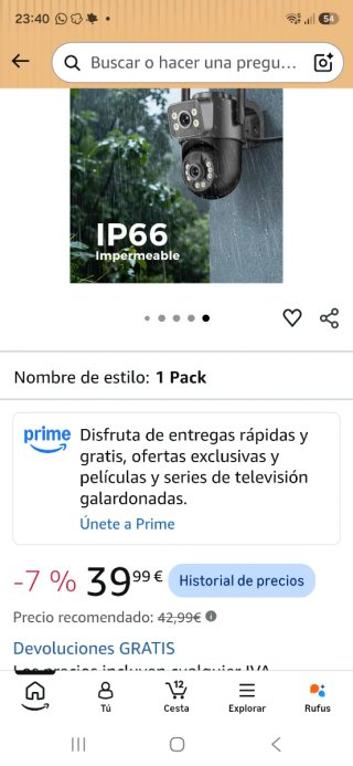 Cámara de vigilancia exterior IP66