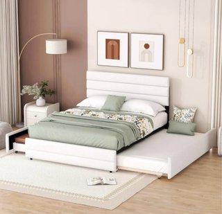 Cama Doble color blanco tapizada