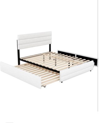 Cama Doble color blanco tapizada