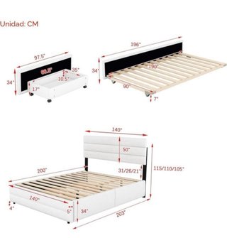 Cama Doble color blanco tapizada