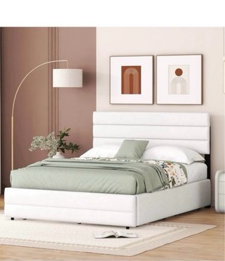 Cama Doble color blanco tapizada