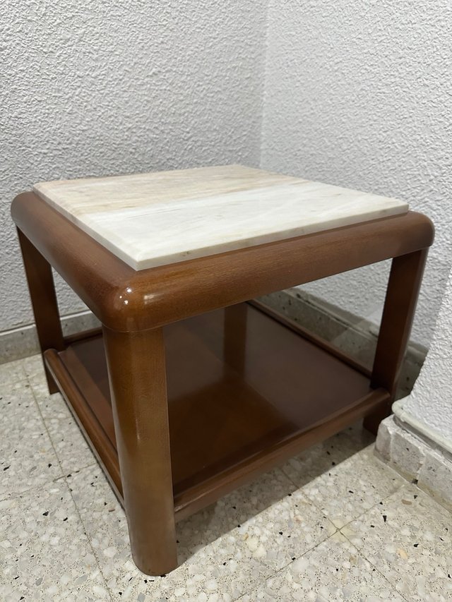 Mesa auxiliar madera y mármol
