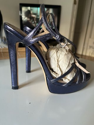 Sandalias ZARA BASIC azul metalizado plataforma