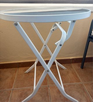 Mesa redonda plegable cristal y metal