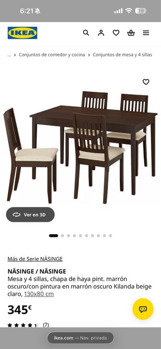 Mesa comedor extensible IKEA negra