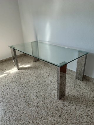 Mesa de centro cristal y metal