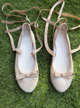 Manoletinas BASS10 piel beige lazos talla 35