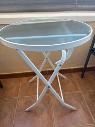 Mesa redonda plegable cristal y metal