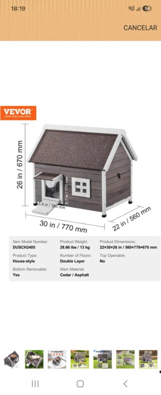 Casita para gatos VEVOR exterior madera