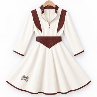Nuevo Vestido beige denim elástico+ fajín ecopiel