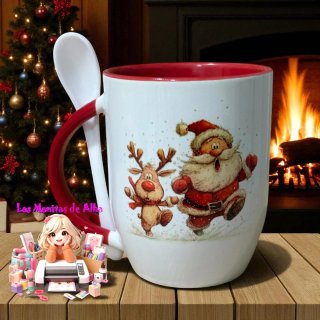Taza Navidad con Cuchara Santa y Reno