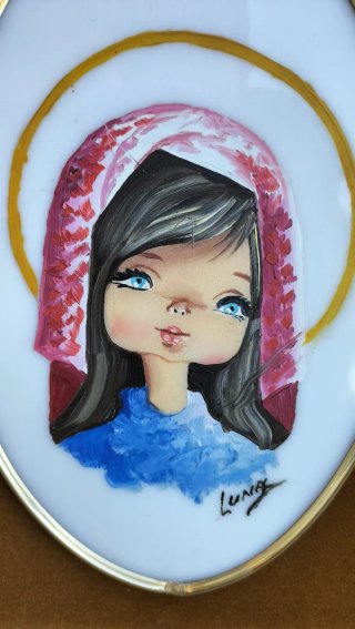 Cuadro Vintage Virgen Estilo Big Eyes