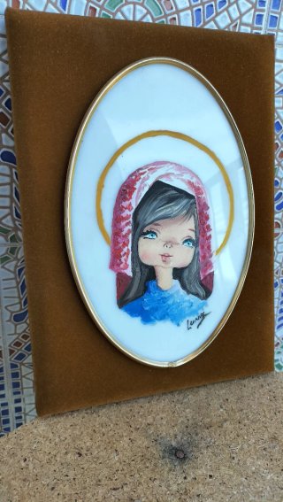 Cuadro Vintage Virgen Estilo Big Eyes