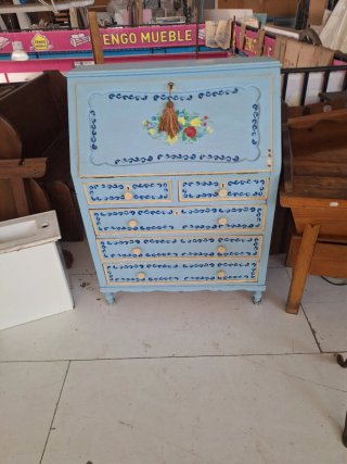 Escritorio antiguo azul pintado a mano