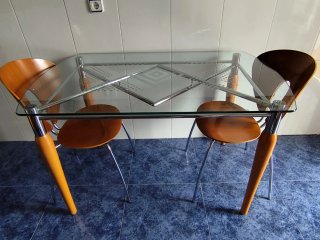 Mesa de Cocina Cristal y Madera