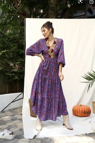 Vestido Boho Morado Estampado